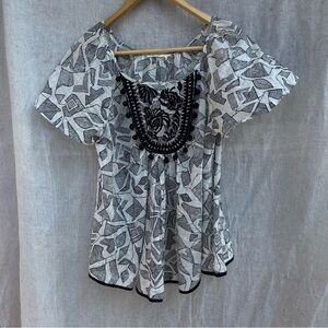 Anthropologie Floreat Boho Short Sleeve blouse embroidered white size XS